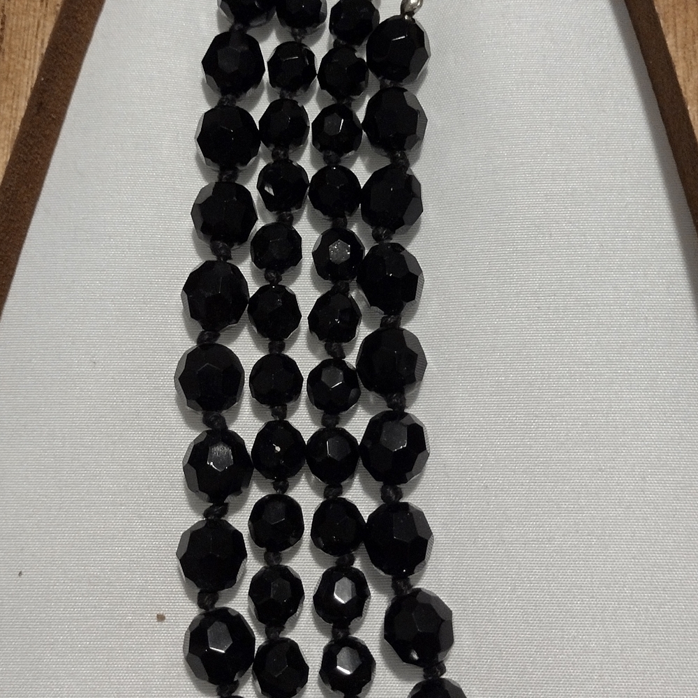 Vintage Made in Austria Faceted Black Crystal Beads, Double Strand necklace
